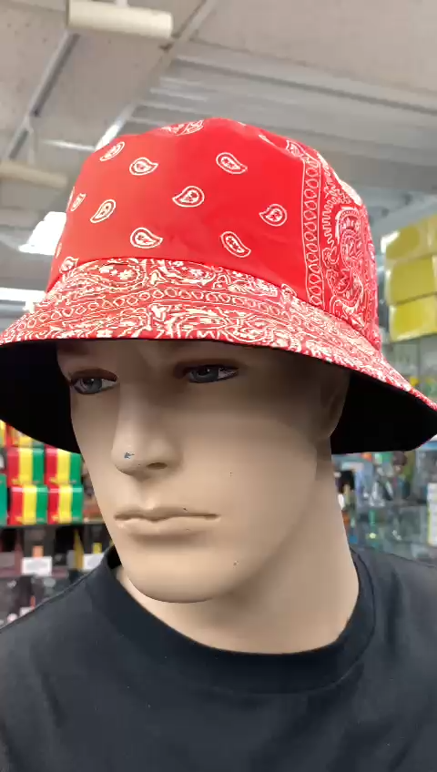 BANDANA RED Paisley Print Bucket Hat Reversible Trendy Summer