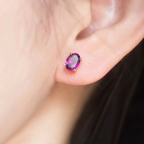 2.90CT Created Oval Cut Purple Amethyst Women Stud Earrings 14K Rose Gold Finish - Picture 7 of 7
