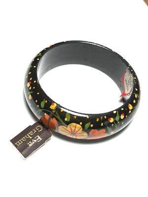 Eva Graham Hand Painted Lacquer Wood Bracelet Bangle Trop Floral 8 