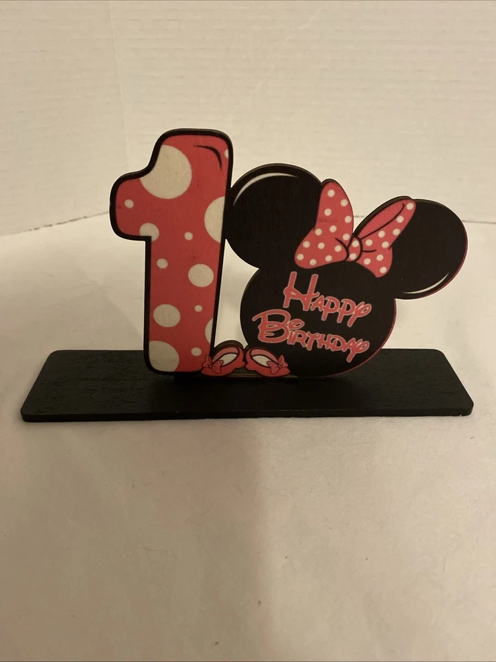 Decoración de mesa de madera Minnie Mouse 1er cumpleaños Disney decoraciones de pie Foto 4 de 4