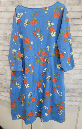 Lands’ End Blue Red Floral Plus Size 2X Knee Length Pull On Dress 3/4" 2 pockets - Picture 11 of 15