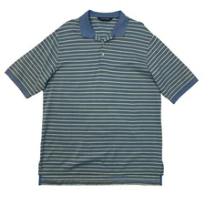 Ralph Lauren Polo Golf Shirt Mens L Blue Jay Striped Pima Cotton High Low Hem