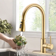 Brushed Gold Kitchen Sink Faucet Pull Down Sprayer Swivel Single Handle Mixer