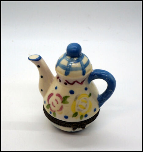 Small Ceramic Teapot Ring/Trinket Hinged Box with Floral Motif #E198 - Picture 1 of 8