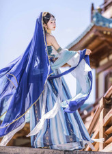 Hanfu Dress Festival Princess Costume Blue Indian Carnival Cosplay Fancy Outfit
