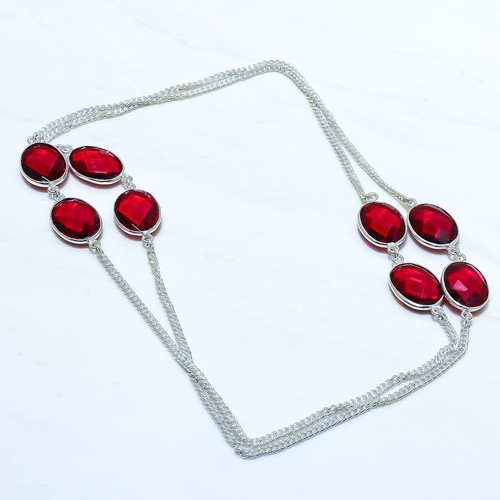 Collier Argent Plaqué Or Avec Grenat Rouge - Neuf Avec étiquettes, Pierre Précieuse #1633