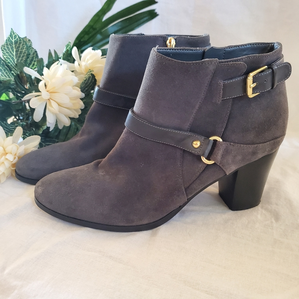 Marc Fisher Grey Suede Leather Zip Ankle Booties Size 10 Women's Ladies