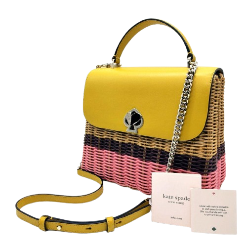 Kate Spade Yellow Pink 2Way Basket Bag Twist Lock Hand Shoulder 