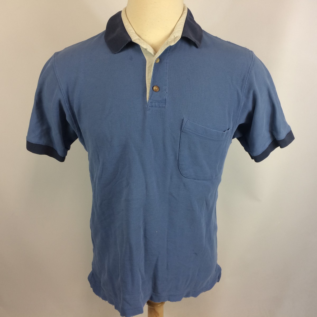 Vtg Trashed Distressed Eddie Bauer 80s 90s Polo Rugby Shirt Hiking