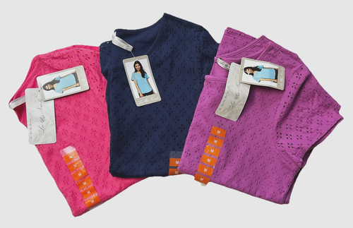 Leo & Nicole~Lot of 3 Pullover SS Tops: 1 Orange/1 Navy/1 Dk pink~Women's M~NWT!