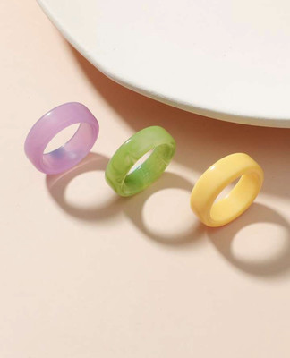 3 Stck. Y2K Harz Ring, Gelb Grün Rosa Rund Kreis Einfach Bandring, Geschenktüte