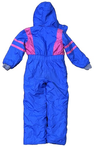 Raewiks Snow Ski Suit Blue/Pink Hood One piece Large Child Youth Size 6 Vintage - Picture 2 of 4