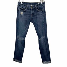 Rag  Bone Women's Blue Denim Dre Mabel Distressed Crop Jeans Size 25