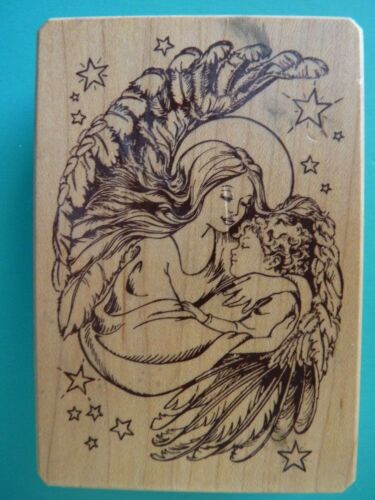 Angel Embracing Infant Child INKADINKADO Rubber Stamp