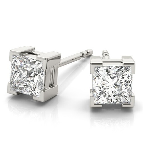 IGI Certified D/VS Lab Grown Princess Cut Diamond Prong Set Stud Earring - Picture 18 of 53