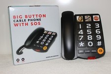 BIG BUTTON CABLE PHONE WITH SOS - HEARING AID COMPATIBLE -USED WITH BOX AND INST