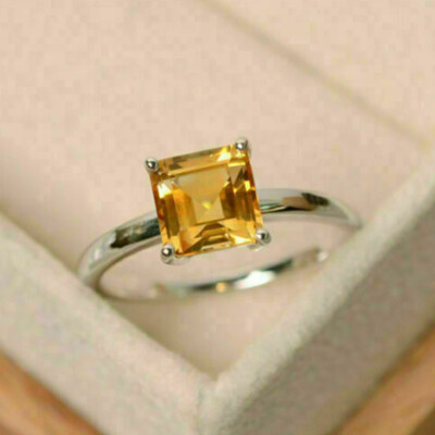 2 ct princess yellow lab created solitaire engagement ring 14k white gold finish