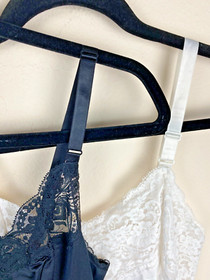 2 VTG Olga & Wandermaid 1980s Full Slip Black White Lace 34 A Antron Nylon