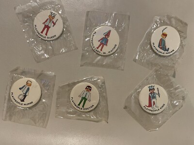 6 X PLAY PEOPLE ABZEICHEN ( PLAYMOBILE ) KELLOGGS PUFFA PUFFA 1979 VERSIEGELT