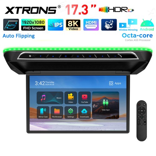 17.3" Large Screen Android Car Ceiling Roof Monitor Auto Flipping TV Player WiFi - Picture 4 of 18
