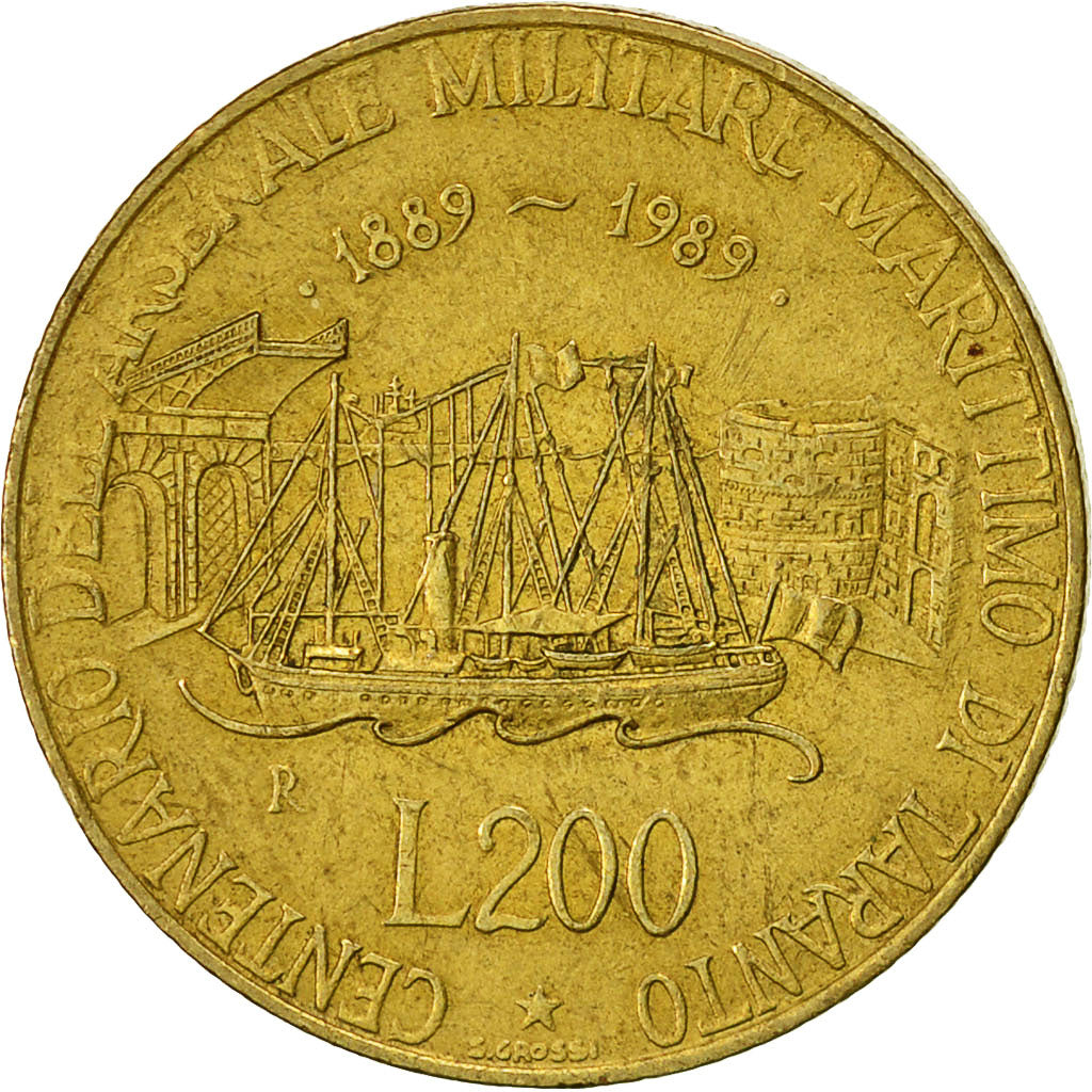 Italy Coin 200 Lire Taranto Naval Arsenal | Libertine | Ship Italy Coin 200 Lire Taranto Naval Arsenal | Libertine | Ship
