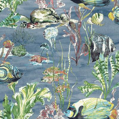 Aquarium Blau Tapete Grandeco Aquarell Fische Quallen Meereslebewesen