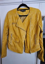 New Leather Mustard Biker Jacket Size 10 / Fabric Vegan