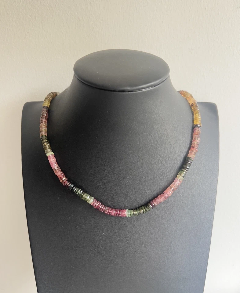 Colar Vintage Natural Multi Cor Melancia Facetado Turmalina Rondelle - Imagem 2 de 4
