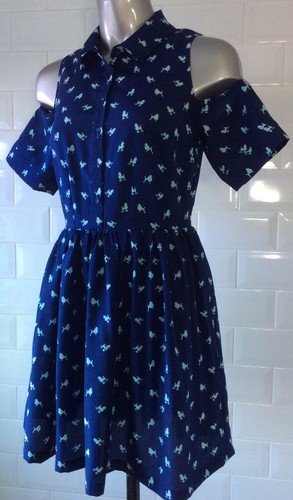 SIZE 8 LOVE LABEL BLUE SHIRTWAISTER DRESS COLD SHOULDER POODLES SPRING SUMMER - Picture 8 of 8