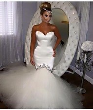 Satin Crystal Beaded Bridal Gown Mermaid Sweetheart Wedding Dress Custom 6 8 10