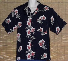 Mens Arrow Hawaiian Shirt Navy Blue Red White Floral Hibiscus Size Medium