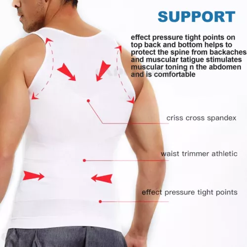 T-shirt canotta da uomo body shaper ventre compressione petto cintura - Foto 7 di 29