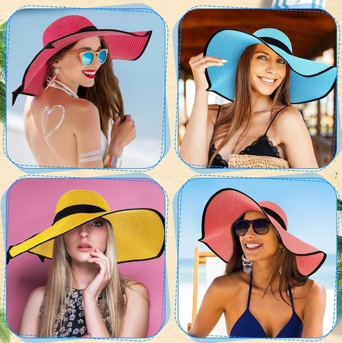 READ DESCRIPT! 12 Pcs Wide Brim Straw Hats Floppy Foldable Roll-Up Summer Beach - Picture 7 of 16