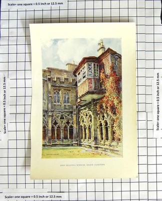 Alter antiker Druck um 1907 Farbteller Anne Boleyn Fenster Dekan Kreuzgang 20.