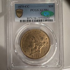 1875-CC $20 Gold Double Eagle AU-58+ CAC and PCGS bought from Witter Coins