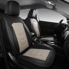 Car Seat Covers Full Set, Coffee Black Leather Seat Covers for Trucks SUV Cars