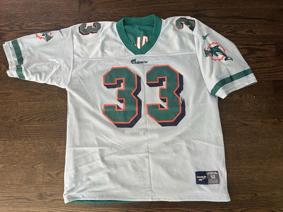 Camiseta de fútbol vintage de los Miami Dolphins para hombre XL 33 Abdul Jabbar reversible Reebok Foto 2 de 4
