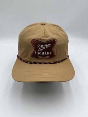 Miller High Life Hat Cap Snap Back Beige Mens One Size Rope Patch Beer Logo