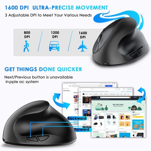 Rechargeable Dual Mode USB 2.4G + Bluetooth Mouse Vertical Ergonomic1250 - Picture 7 of 8