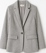 LOFT Petites Gray Herringbone One-Button Blazer Lined Pockets 12P