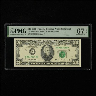 1995 Federal Reserve Note Richmond 20 Dollars Fr#2081 E PMG 67 EPQ UNC