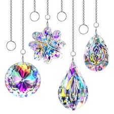 HDCRYSTALGIFTS 4pcs Crystal Suncatchers for Window Hanging Sun Multi