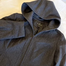 London Fog Wool Blend Winter Coat Jacket Hooded Pocket Full Zip Charcoal Gray XL