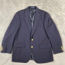 VTG Chaps Ralph Lauren Blazer Men 40 Navy Blue Wool Gold Crest Button Sport Coat