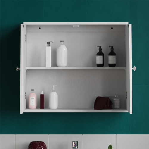 White Bathroom Wall Cabinet Storage 2 Door Cupboard MDF Shelves Vanity Unit - Picture 5 of 7