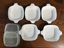 5 Corning 1 3/4 cup white Petite Pan Pyroceram Casserole with 2 lids P-41-B