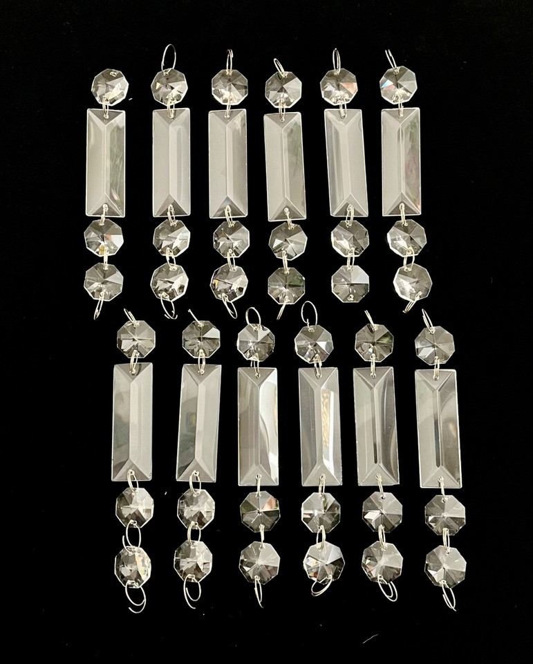 Vintage Cut Crystal Gothic Prism Chandelier lamp Parts 12 Strands 48 pc ...