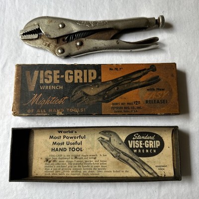 VTG 1930s 40s Petersen Vise Grip Wrench No. 7R 7'' W/Original Box & Paperwork