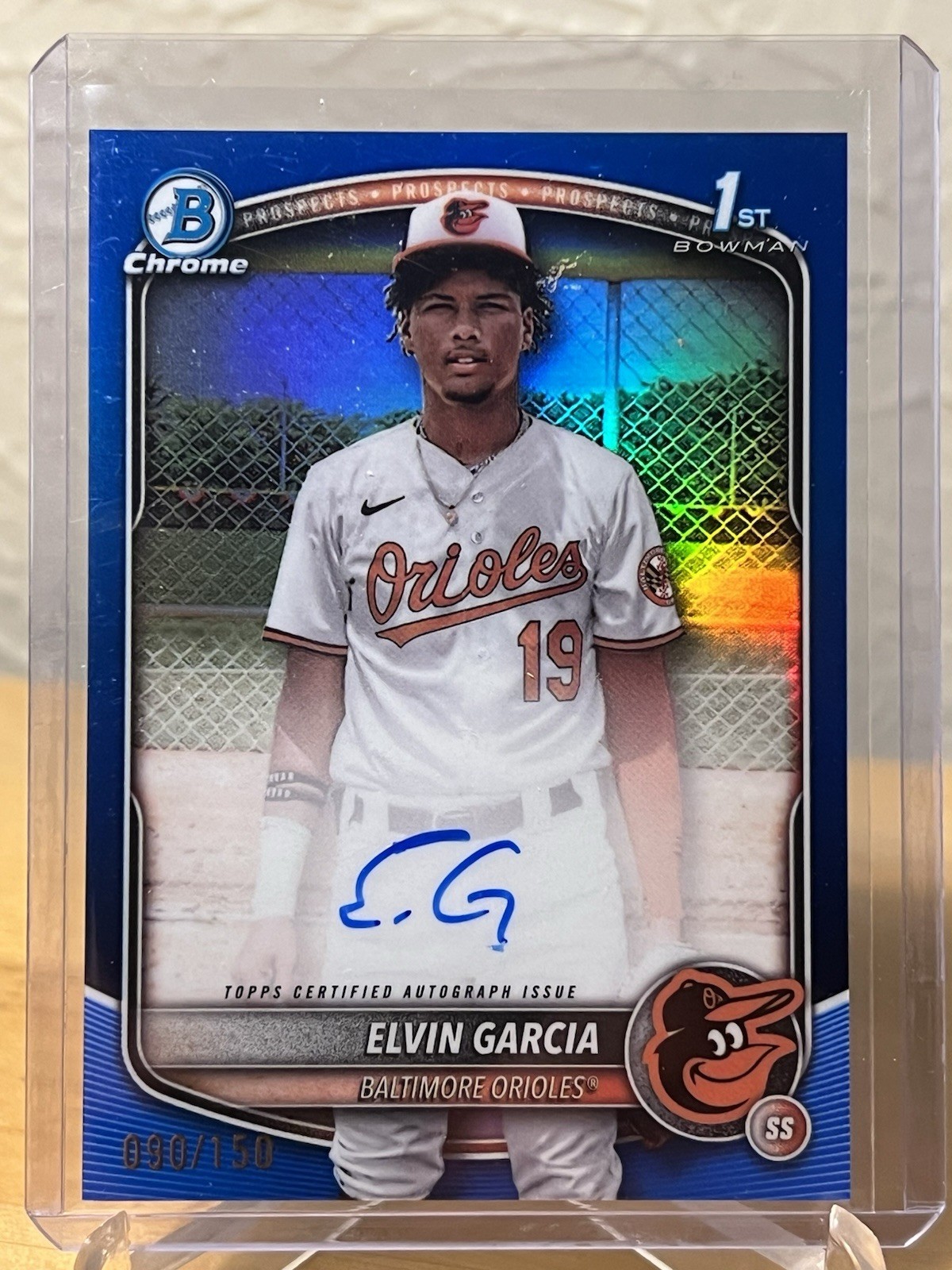 2025 Bowman Chrome ELVIN GARCIA 1st Auto /150 True Blue - Baltimore Orioles