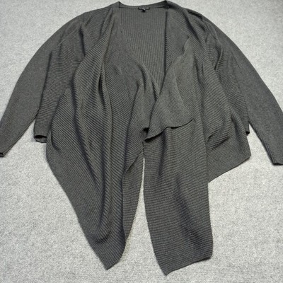 Eileen Fisher 100% Wolle Damen Strickjacke Größe 3X Grau Offen Drapiert Vorne